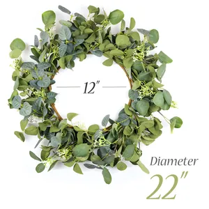 Eucalyptus wreath detail showing a 22-inch diameter size and natural branch base