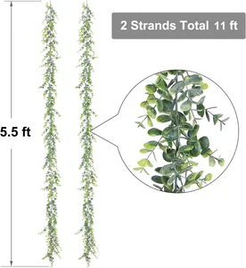 Artificial eucalyptus garland set of two for wedding decor, 11 ft total length green vines