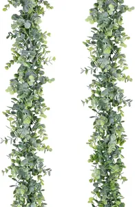 Set of two realistic gray-green eucalyptus garlands for wedding and home decoration