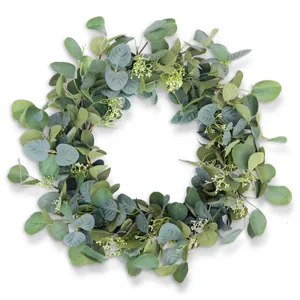 Artificial Eucalyptus Wreath With Welcome Wood Sign White Berries Handmade Greenery Wreath For Front Door Wall Home Decor
