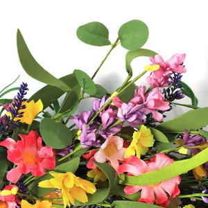Colorful summer wreath with daisies and lavender for front door indoor outdoor decoration