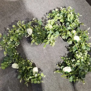 Artificial Rose Eucalyptus Leaf Vine Silk Flower Garland For Wedding Arch Table Home Wall Party Decoration Green White
