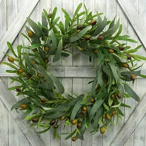 Artificial Olive Eucalyptus Wreath With Welcome Sign Faux Greenery Garland With Berries For Front Door Wall Wedding Home Decor