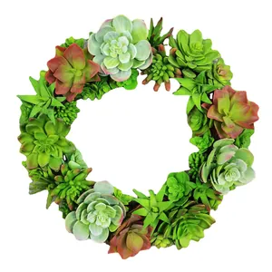 Artificial succulent wreath for spring home decor featuring Echeveria and cactus greenery