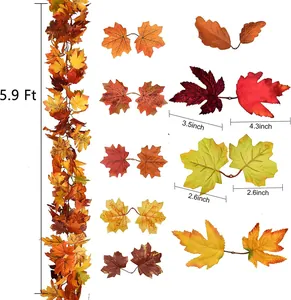Detail specifications of 5.9ft autumn maple garland with leaves in various sizes and colors