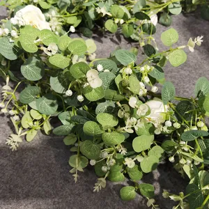 Artificial eucalyptus garland with white roses for elegant wedding and home wall decoration
