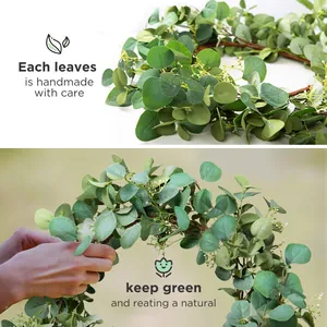 Artificial 45cm eucalyptus wreath with green leaves and small white flowers for front door decor