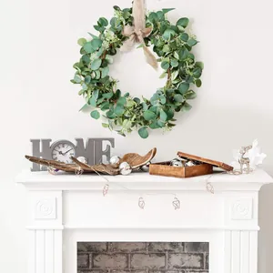 Artificial eucalyptus leaf wreath 45cm with rustic burlap bow for front door home decor
