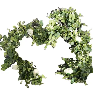 Artificial white rose and eucalyptus leaf vine garland for wedding home decor