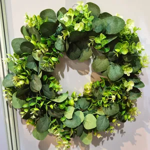 Artificial eucalyptus wreath for front door farmhouse wall decor with green foliage