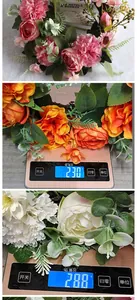 Detail showing artificial daisy wreath weight measurements for spring decor