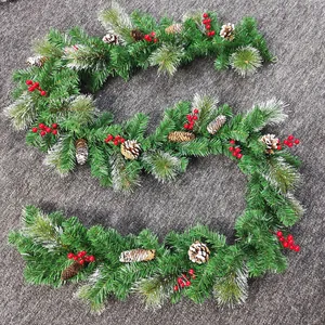 Extra Long Christmas Garland PVC Pine Needle Vine With Pinecones Red Berries Snow Flocked For Home Staircase Decor Festive Ornament