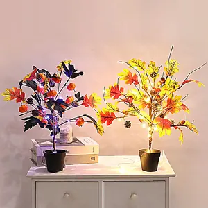 LED Halloween Thanksgiving Esdoornblad Boom Met Pompoen Dennenappel Kunstmatige Herfstboom Licht Voor Tafel Decoratie Thuis