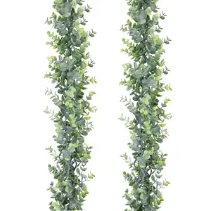 Guirnalda de Eucalipto Artificial Con Rosas de Seda Enredadera Colgante Para Boda Fiesta Hogar Decoración de Pared Verde