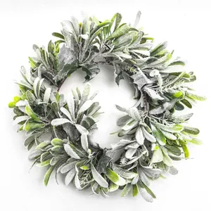 Artificial Flocked Rabbit Ear Leaf Christmas Wreath Green White Snow Frost Garland For Front Door Holiday Decoration