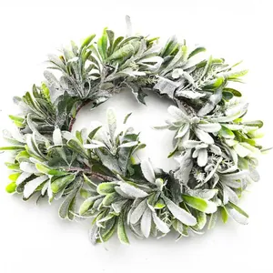 Artificial flocked lamb's ear leaf wreath with white snow effect for Christmas decor