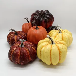 Set of seven lifelike artificial pumpkins with realistic textures for fall decor