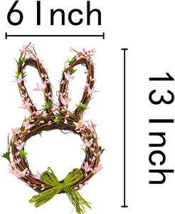Vue détaillée d'une couronne de lapin de Pâques 6x13 pouces en vigne et nœud vert