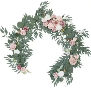 Artificial rose garland with pink and white flowers for wedding arch and garden decor