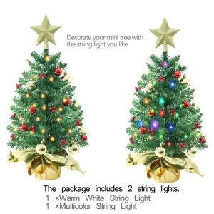 24-inch mini tabletop artificial Christmas trees with LED lights and gold star toppers