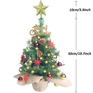 Detail view of 50cm mini Christmas tree with LED lights and burlap base dimensions
