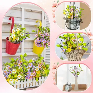 Margaritas artificiales blancas, amarillas y moradas para decoración de primavera en el hogar