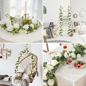 Artificial white rose and eucalyptus garland for wedding decor and home flower arrangement