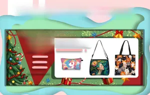 Three-piece set featuring unicorn makeup bag, floral crossbody bag, and cat print tote bag