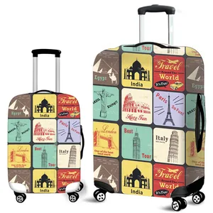 Elastic Travel Luggage Cover Landmark Printed Suitcase Protector Dustproof Luggage Bag Cover For 18-32 Inch Suitcase