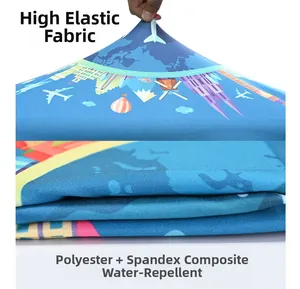 Elastic polyester suitcase cover with waterproof blue cartoon city print detail
