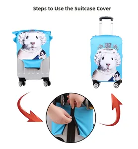 Installation guide for sky blue hamster print elastic suitcase cover with zipper closure