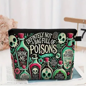 Damen Gothic Totenkopf Halloween Kosmetiktasche Hexe Zaubertrank Polyester Segeltuch Toilettentasche Definitely Not A Bag Full Of Poisons Reißverschluss Tasche