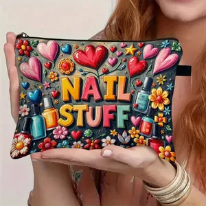 Portable graffiti nail stuff organizer bag with large capacity for travel cosmetics