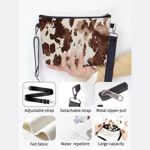 Large capacity leopard print felt shoulder bag with adjustable strap and waterproof fabric