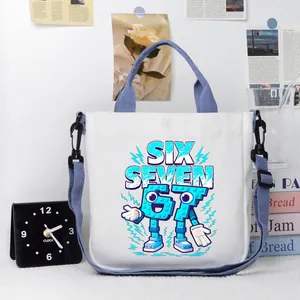 Cartoon Print Canvas Mini Tote Bag With Detachable Adjustable Shoulder Strap Casual Crossbody Bag For Kids Women Daily Commute