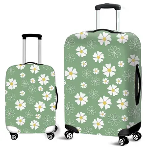 Elastic daisy print suitcase cover set in green with dust-proof protective fabric