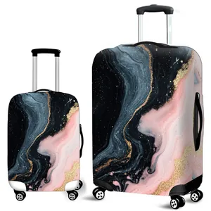 Copri valigia elastici con motivi artistici in marmo nero e rosa e dettagli glitterati