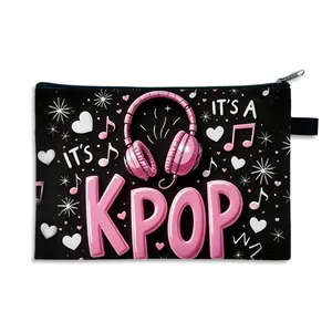 Trousse à maquillage K-POP en polyester avec imprimé casque et fermeture éclair