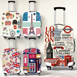 Elastic Luggage Cover Suitcase Protector Travel Bag Cover London Paris Theme Dustproof Wear Resistant Fits 18-32 Inch Case