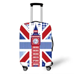 London themed suitcase cover featuring British flag and Big Ben print on durable polyester