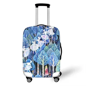 Elastic suitcase cover with watercolor ballet dancer and blue forest pattern