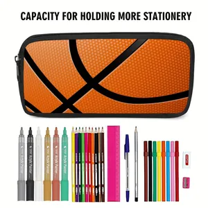 Large Capacity Basketball Pattern Pencil Case Polyester Zipper Stationery Bag For Boys Girls School Student Office Supplies