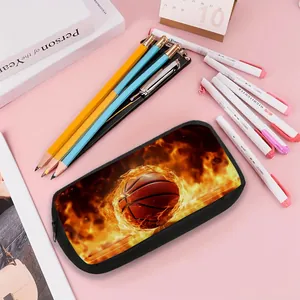 Minimalist canvas pencil case with flaming basketball print and large capacity