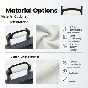 Printed luggage handle covers in felt and linen materials for comfortable grip
