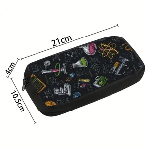 Large capacity canvas pencil case with science lab theme prints, 21x10.5x4cm storage pouch