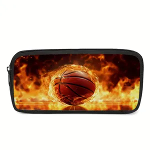 Minimalist large capacity pencil case with flame basketball print for students