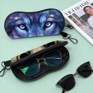Animal Eyes Print Portable Eyeglass Pouch Soft Felt Sunglasses Storage Bag Zipper Protective Case With Carabiner For Outdoor Travel