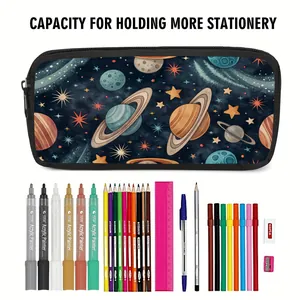Space galaxy large capacity pencil case shown with various stationery sets