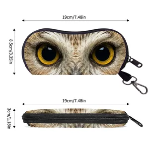 Portable owl print glasses case with dimensions 19x8.5x3cm featuring zipper closure
