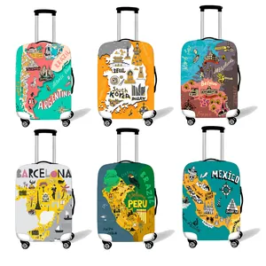 Thick elastic suitcase covers featuring colorful digital prints of global travel landmarks